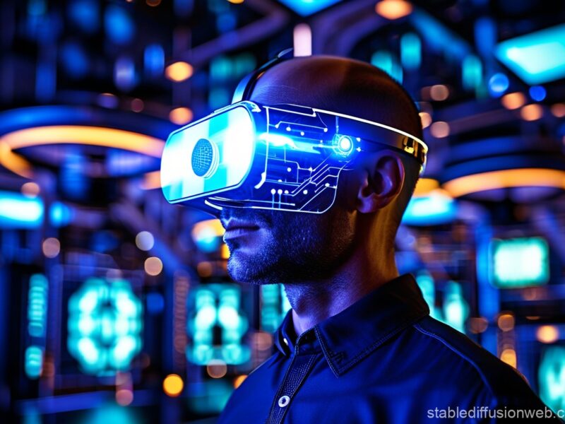 Futuristic digital illustration of Sundar Pichai surrounded by AI holograms and neural networks, symbolizing Google's focus on artificial intelligence and technology leadership in 2025