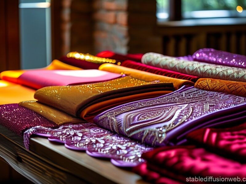 An image of various reflective and ornamental fabrics, including velvet, chenille, and tapestries.