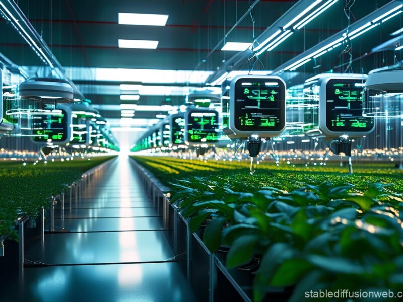 AI-driven agriculture innovation with data visualization and plant growth concepts