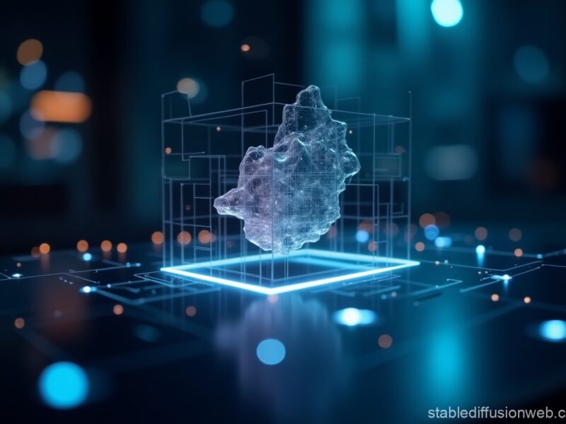 A futuristic 3D object being generated by AI, representing Roblox's Cube 3D model.
