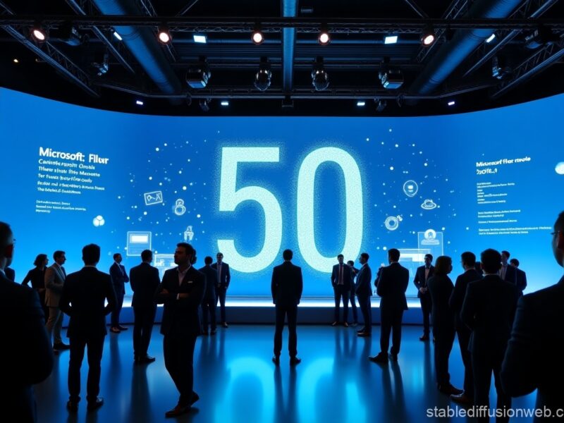 Microsoft headquarters hosting a 50th-anniversary event focused on Copilot AI advancements.