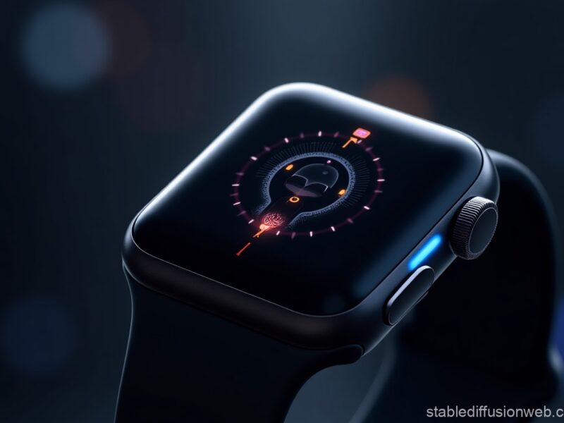 A concept image of an Apple Watch with an integrated camera, showcasing AI-powered visual intelligence.