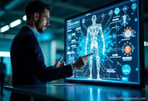 Concept of future hardware design studio where AI and humans work together seamlessly.