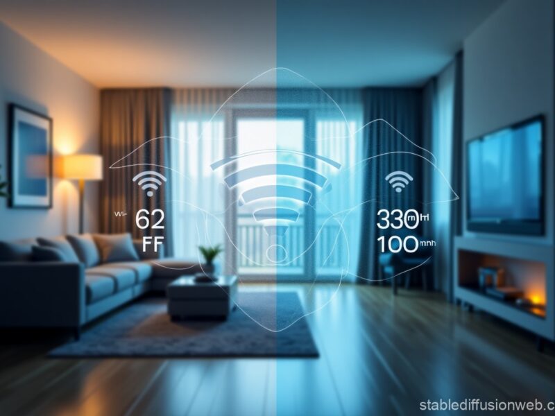 Infographic comparing Wi-Fi 6E and Wi-Fi 7 performance in a house